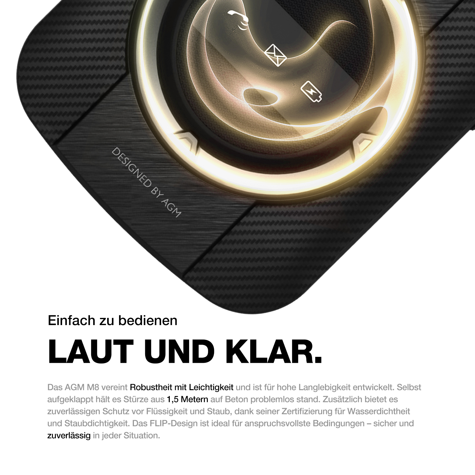 AGM M8 Flip Swiss Edition – Klapphandy mit extralautem Lautsprecher, geeignet für lärmintensive Umgebungen