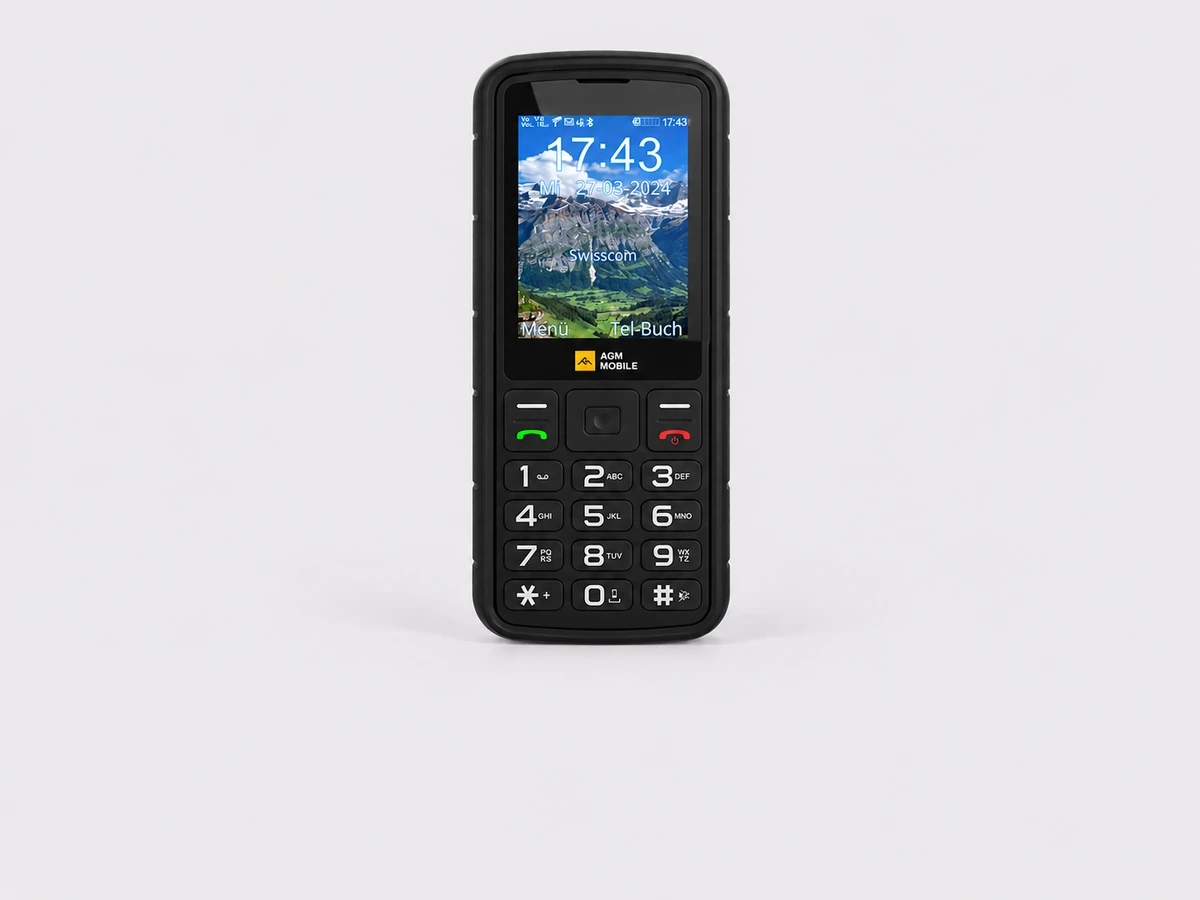 AGM M9 vu de face, avec écran et clavier physique