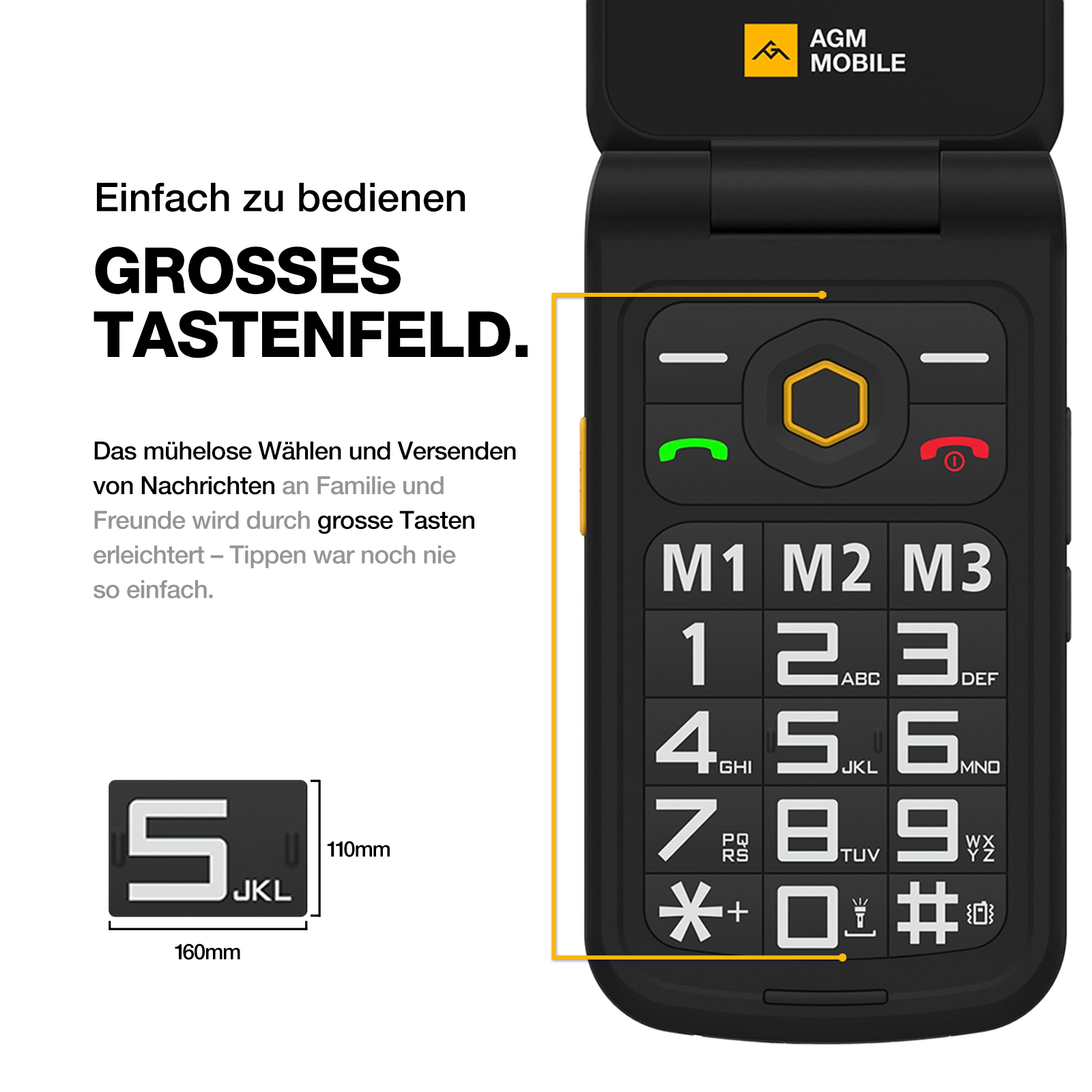 AGM M8 Flip Swiss Edition – grosse, beleuchtete Tasten für mehr Sicherheit beim Wählen und Navigieren