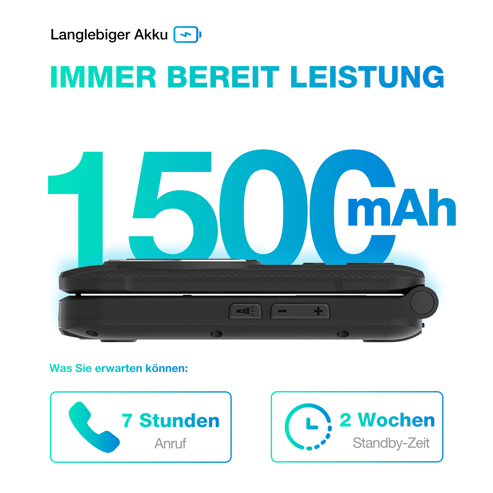 AGM M8 Flip Swiss Edition – langlebiger Akku mit bis zu 7 Stunden Sprechzeit und 2 Wochen Standby-Zeit, ideal für Alltag und Notfall