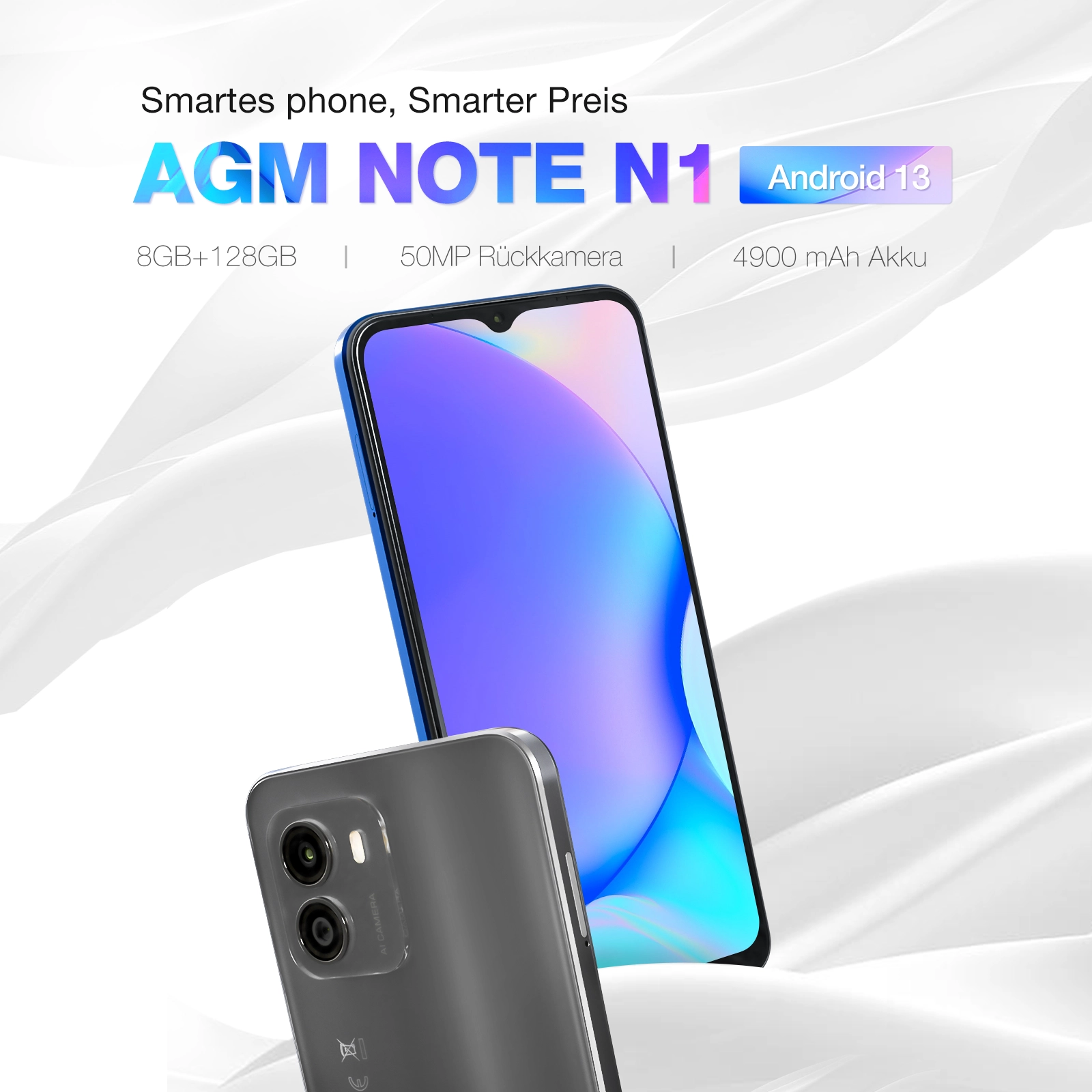AGM NOTE N1 - Vivid Blue | 50MP AI Dual Kamera | 90Hz Display | Android 13 | 8GB RAM+128GB ROM